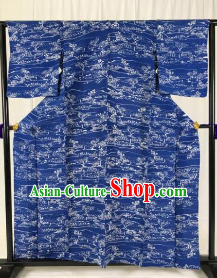 Japanese National Costume Palace Blue Kimono Ancient Male Hakama Yukata Robe for Men