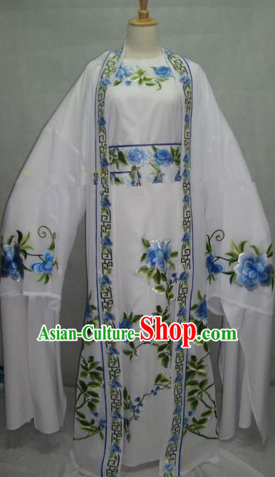 China Beijing Opera Niche Embroidered Peony White Clothing Chinese Traditional Peking Opera Scholar Costume for Adults