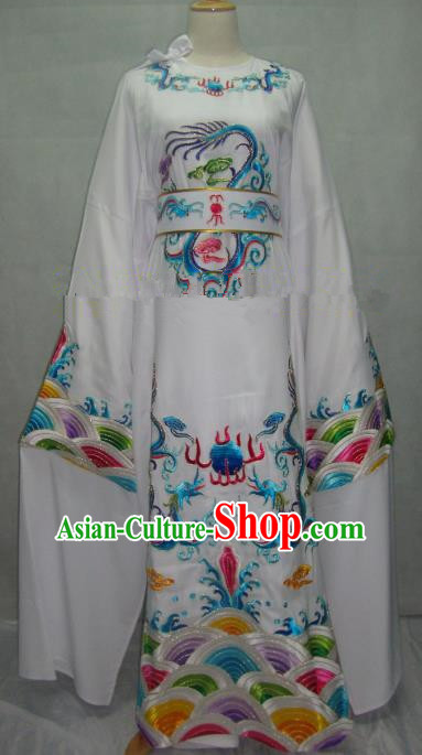 China Beijing Opera Lang Scholar White Embroidered Robe Chinese Traditional Peking Opera Niche Costume for Adults