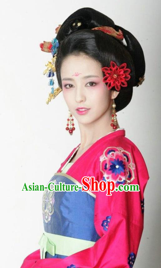 Chinese Traditional Tang Dynasty Courtesan Embroidered Dress Replica Costume for Women