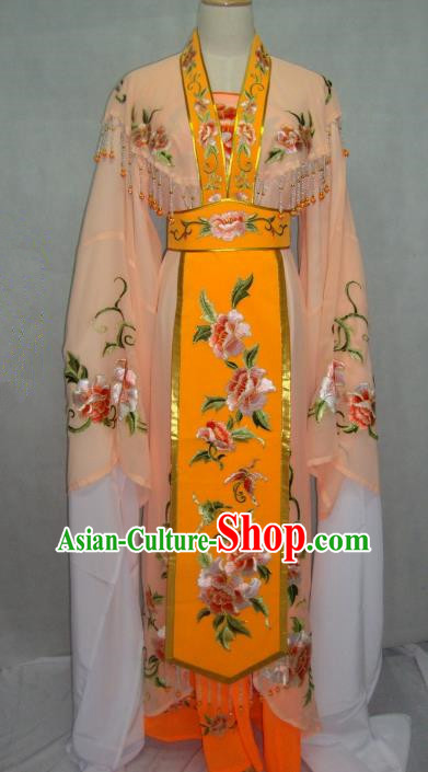 Traditional China Beijing Opera Princess Orange Dress Chinese Peking Opera Diva Embroidered Costume