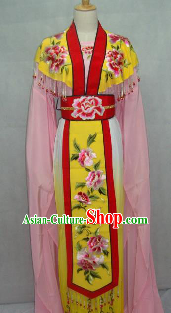 Traditional China Beijing Opera Princess Yellow Dress Chinese Peking Opera Diva Embroidered Costume