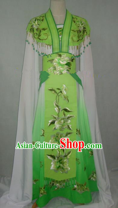 Traditional China Beijing Opera Embroidered Peony Green Dress Chinese Peking Opera Diva Costume