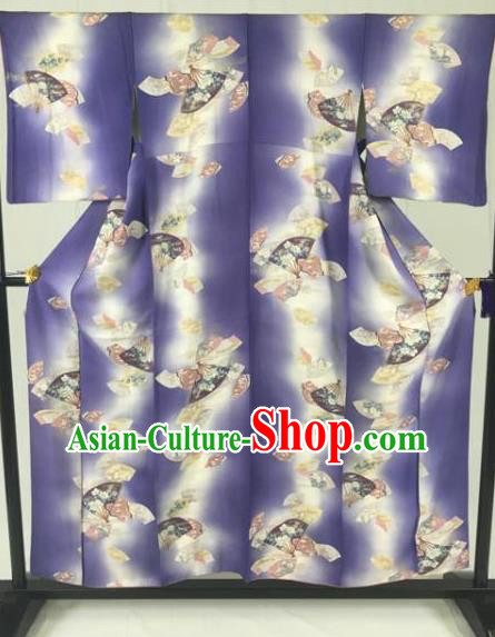 Japan Traditional Geisha Purple Kimono Formal Costume Furisode Kimonos Ancient Yukata Dress for Women