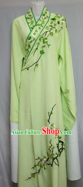 Traditional Chinese Beijing Opera Niche Costume Embroidered Plum Blossom Light Green Robe for Adults