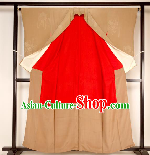 Asian Japan Palace Khaki Kimono Ancient Yukata Dress Formal Costume Furisode Kimonos for Women