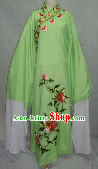 Traditional Chinese Beijing Opera Niche Scholar Embroidery Peony Costume Beijing Opera Green Robe for Adults