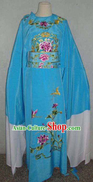 Traditional Chinese Shaoxing Opera Niche Scholar Embroidery Costume Beijing Opera Blue Robe for Adults