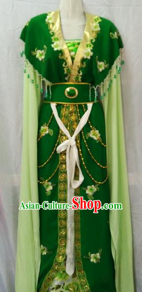 Traditional China Beijing Opera Young Lady Embroidered Green Dress Chinese Peking Opera Diva Costume