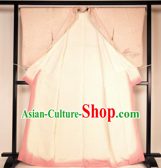 Asian Japan Palace Pink Furisode Kimono Ancient Courtesan Yukata Dress Formal Costume for Women