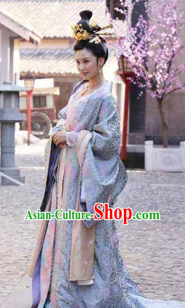 Chinese Ancient Tang Dynasty Female Officials Shangguan Wan-Er Embroidered Dress Palace Lady Replica Costume for Women