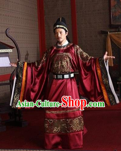 Traditional Chinese Tang Dynasty Gwanbok Minister Detective Di Renjie Replica Costume for Men