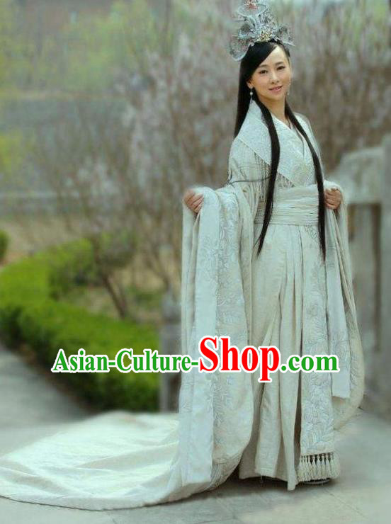 Chinese Ancient Warring State Period Theatre Princess Hanfu Embroidered Costume and Headpiece Complete Set