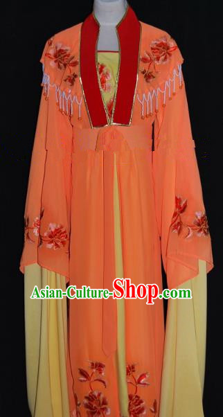 Traditional China Beijing Opera Diva Orange Dress Chinese Peking Opera Embroidered Costume