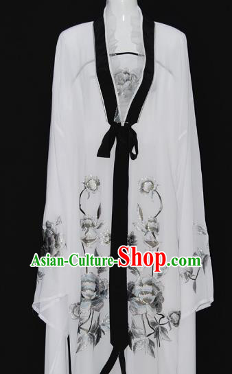 Traditional Chinese Beijing Opera Diva White Dress Peking Opera Nobility Lady Embroidered Costume