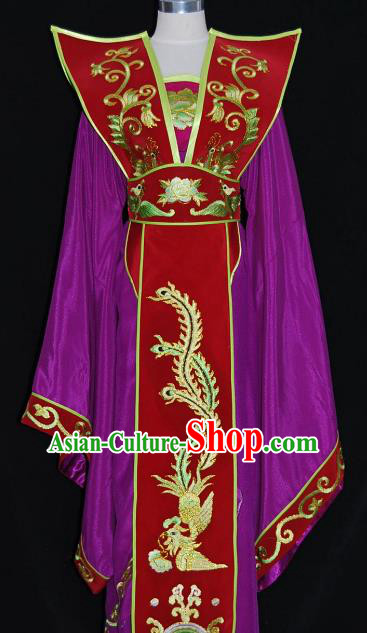 Traditional Chinese Beijing Opera Queen Purple Dress Peking Opera Diva Embroidered Costume