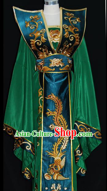 Traditional Chinese Beijing Opera Queen Green Dress Peking Opera Diva Embroidered Costume