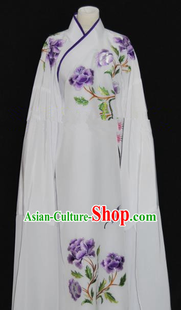 Traditional Chinese Beijing Opera Embroidery Peony White Costume Peking Opera Niche Clothing for Adults