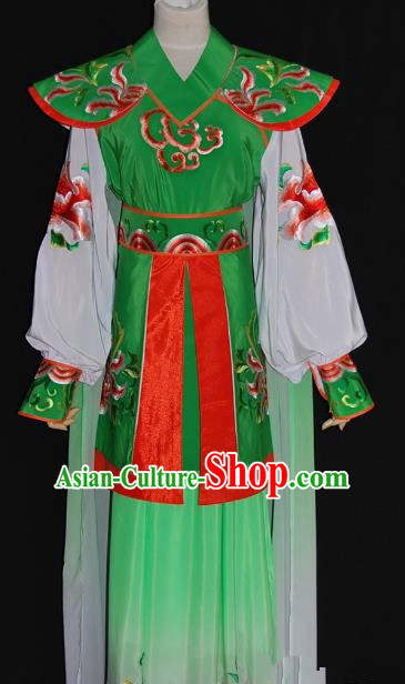 Traditional Chinese Beijing Opera Female Warrior Green Dress Peking Opera Blues Embroidered Costume