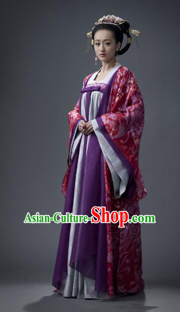 Traditional Chinese Tang Dynasty Imperial Consort Li Embroidered Hanfu Dress Replica Costume for Women
