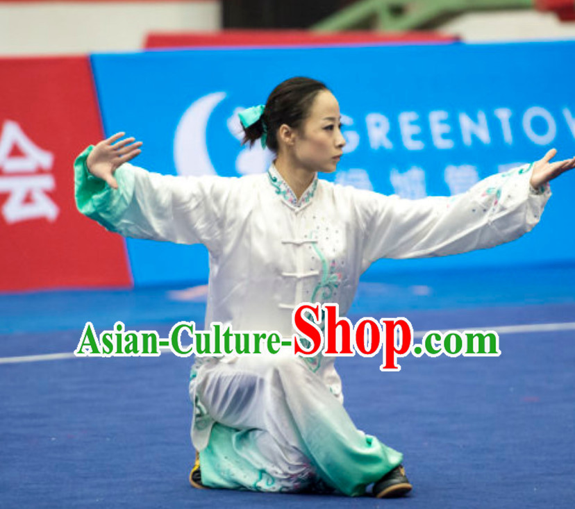 Top Female Gong Fu Uniform Kung Fu Suit Kung Fu Uniform Chinese Jacket Taiji Clothes Dress Dresses Kung Fu Clothing Embroidered Tai Chi Suits Custom Kung Fu Embroidery Uniforms