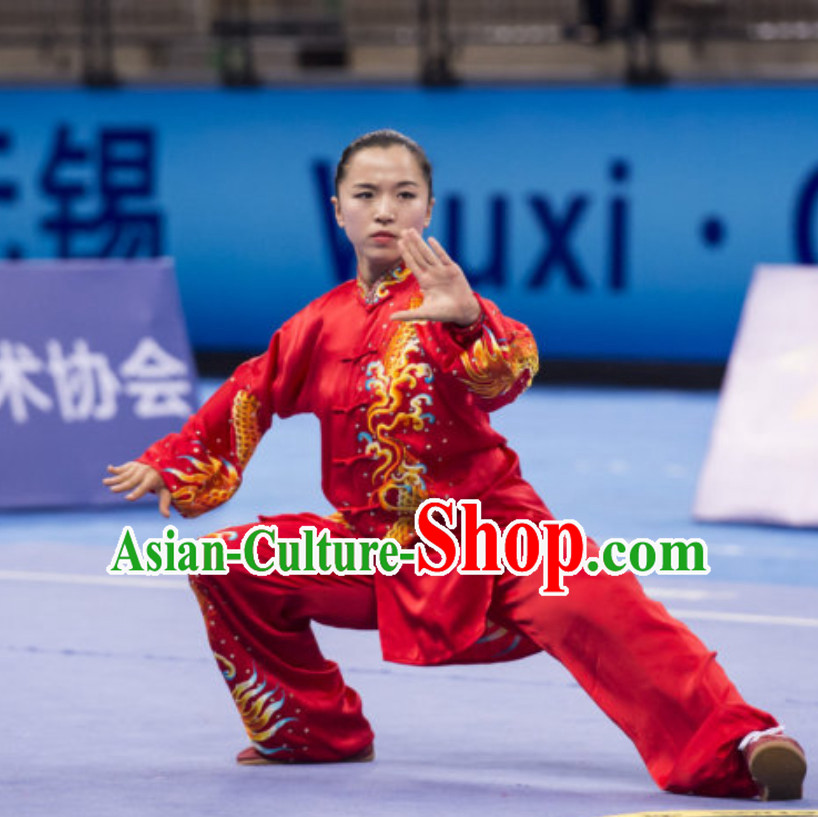 Supreme Female Taiji Quan Uniforms Kung Fu Suit Kung Fu Uniform Chinese Jacket Taiji Clothes Dress Dresses Kung Fu Clothing Embroidered Tai Chi Suits Custom Kung Fu Embroidery Uniforms