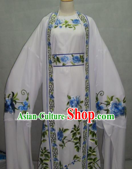 Traditional Chinese Beijing Opera Young Men White Robe Peking Opera Niche Costume for Adults