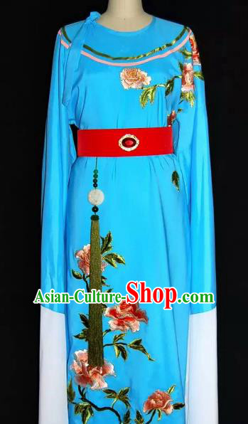 Top Grade Chinese Beijing Opera Embroidered Blue Robe Peking Opera Niche Costume for Adults