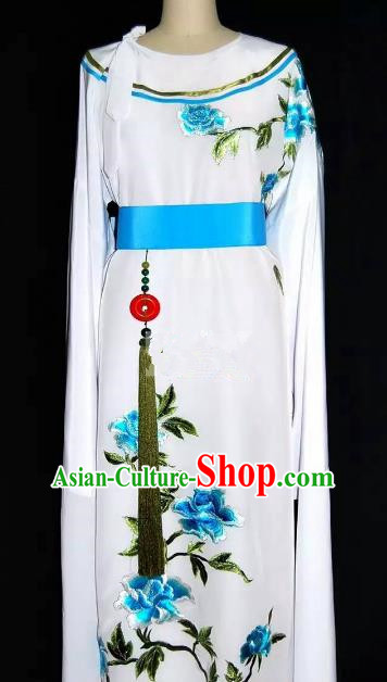 Top Grade Chinese Beijing Opera Embroidered Blue Peony Robe Peking Opera Niche Costume for Adults