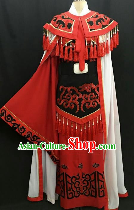 Top Grade Chinese Beijing Opera Young Men Red Costume Peking Opera Niche Costume for Adults