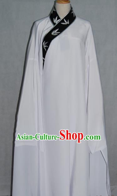 Top Grade Chinese Beijing Opera Young Men Costume Peking Opera Niche Embroidery Bamboo Leaf White Robe for Adults