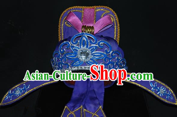 China Traditional Beijing Opera Young Men Headwear Chinese Peking Opera Niche Purple Hats for Men