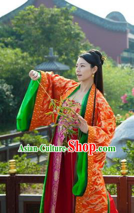 Chinese Ancient Tang Dynasty Nobility Lady Embroidered Dress Historical Costume for Women