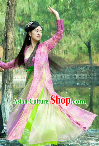 Chinese Ancient Tang Dynasty Dance Pink Dress Courtesan Historical Costume for Women