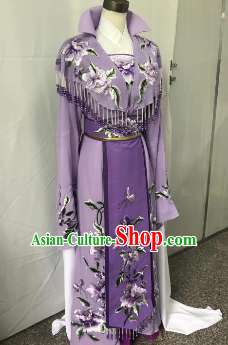 Top Grade Chinese Beijing Opera Actress Purple Dress China Peking Opera Diva Embroidered Costume