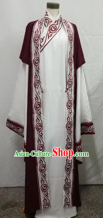 Chinese Beijing Opera Scholar Costume Peking Opera Niche Embroidery White Robe for Adults