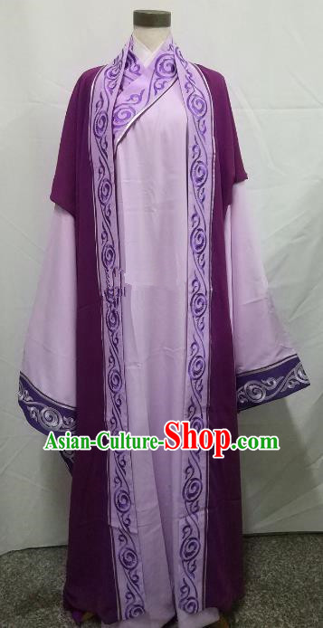 Chinese Beijing Opera Scholar Costume Peking Opera Niche Embroidery Purple Robe for Adults