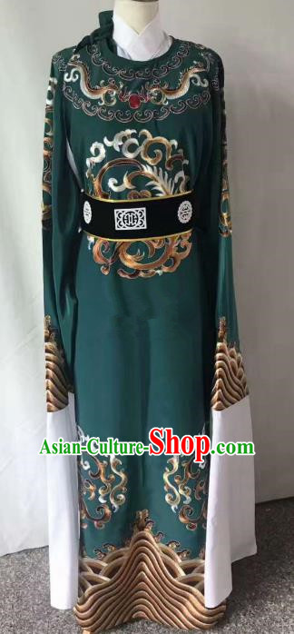 Chinese Beijing Opera Scholar Costume Peking Opera Niche Green Embroidery Robe for Adults