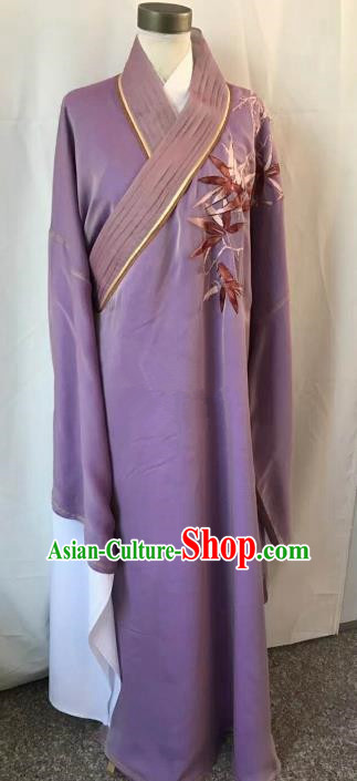 Chinese Beijing Opera Scholar Costume Peking Opera Niche Purple Embroidery Robe for Adults