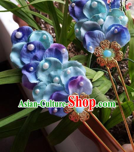 Chinese Ancient Hair Accessories Bride Blue Hairpins Headwear for Women