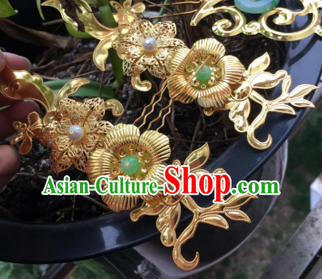 Chinese Ancient Hair Accessories Hair Clip Golden Hairpins Headwear for Women