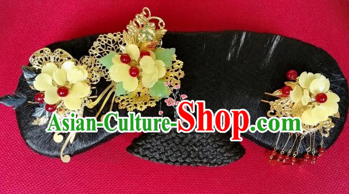 Chinese Ancient Qing Dynasty Hair Accessories Manchu Lady Hairpins and Wig for Women