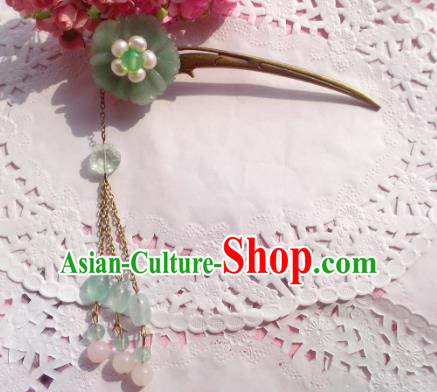Chinese Ancient Princess Hair Accessories Tassel Hair Clip Green Flowers Hairpins for Women