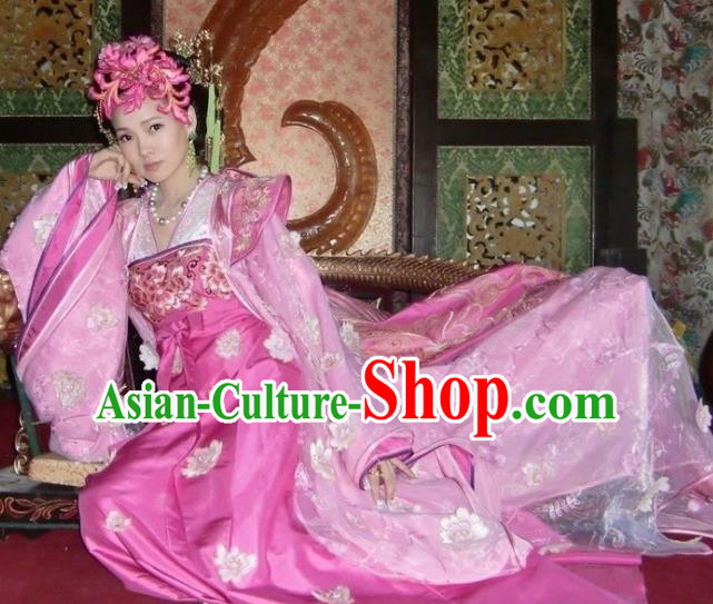 Chinese Tang Dynasty Palace Lady Yang Yuhuan Embroidered Dress Ancient Imperial Concubine Historical Costume for Women