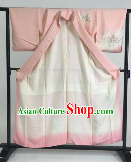 Japan Traditional Kimonos Printing Pink Furisode Kimono Ancient Yukata Dress Formal Costume for Women