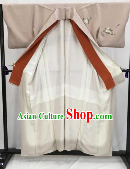 Japan Traditional Khaki Kimono Furisode Kimono Ancient Yukata Dress Formal Costume for Women