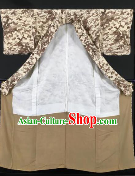 Japanese Male Costume Ancient Palace Brown Kimono Traditional Wafuku Hakama Yukata Robe for Men