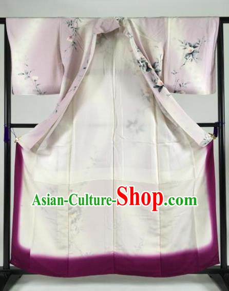 Japan Traditional Kimonos Palace Furisode Kimono Ancient Printing Flowers Pink Yukata Dress Formal Costume for Women