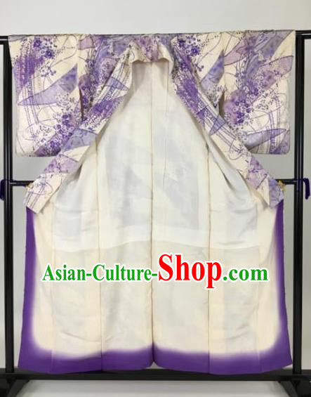 Japan Traditional Kimonos Purple Furisode Kimono Ancient Yukata Dress Formal Costume for Women