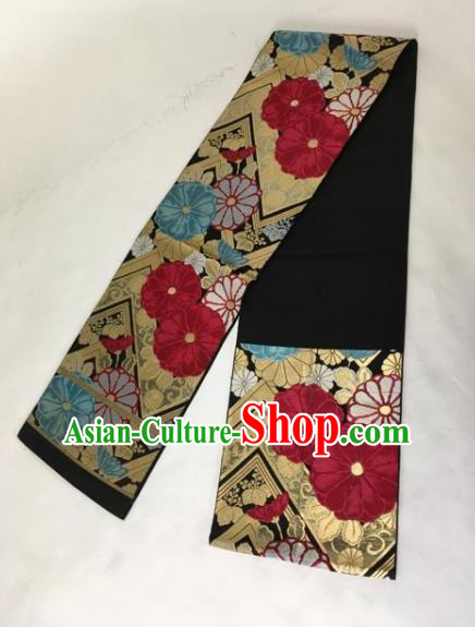 Japanese Traditional Kimono Black Belts Courtesan Brocade Waist Accessories Ancient Yukata Waistband for Women